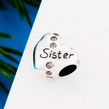 925 Silver Heart Sister Charms Bracelet Zirconia Beads