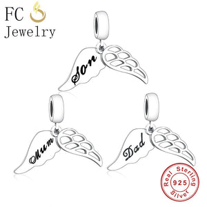 925 Silver Angel Wings Family Bead Pendant for Bracelet Making