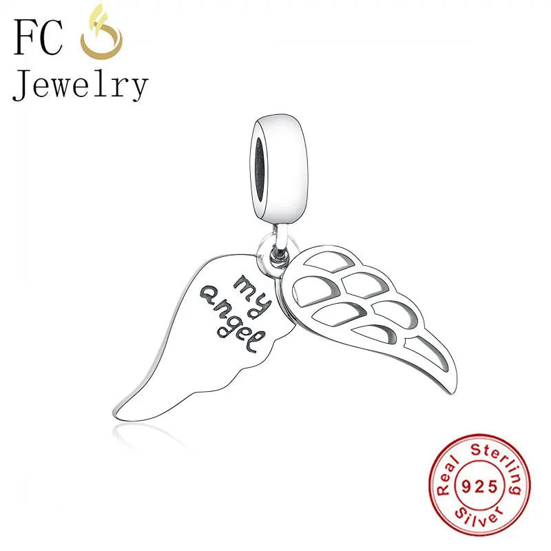 925 Silver Angel Wings Family Bead Pendant for Bracelet Making