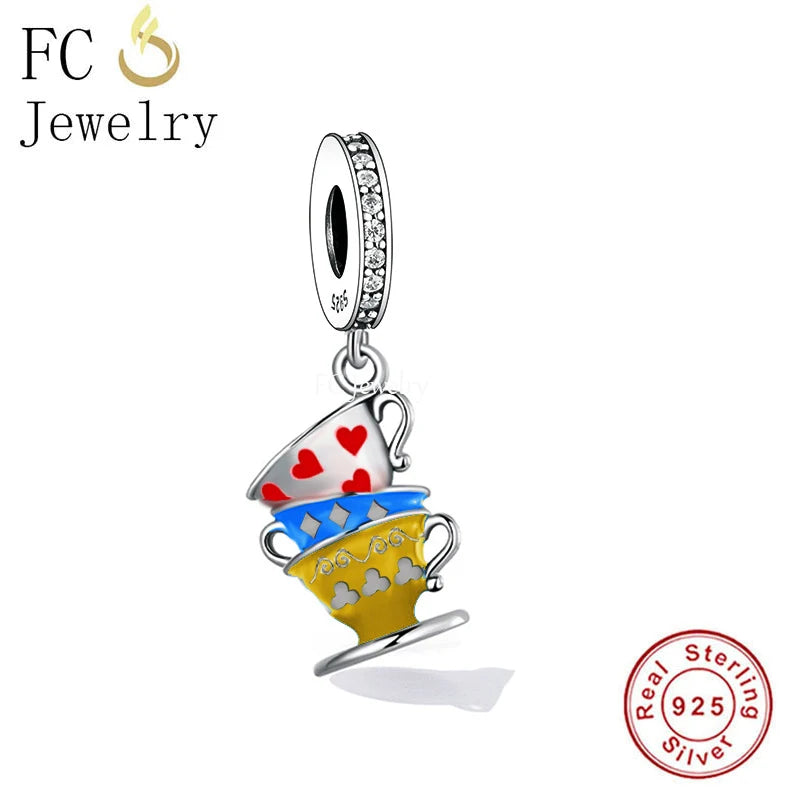 925 Silver Tea Cup Pan Charms Bracelet Bead for Women