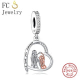 925 Silver Mother Daughter Hands Heart Love Forever Bead