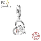 925 Silver Mother Daughter Hands Heart Love Forever Bead