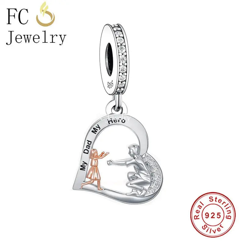 925 Silver Charm Bracelet Bead Dad My Hero Father Daughter Berloque