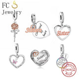 925 Silver Charm Bracelet with Rose Flower Butterfly Family Tree Sister Bead