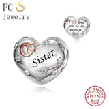 925 Silver Charm Bracelet with Rose Flower Butterfly Family Tree Sister Bead