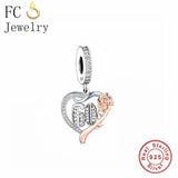 925 Silver Rose Flower Heart Charm Bracelet for Women