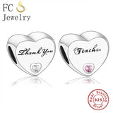 925 Silver Thank You Bead For Women Mom Family Teacher School Berloque
