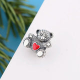 925 Silver Vintage Teddy Bear With Love Heart Bead Bracelet Charm