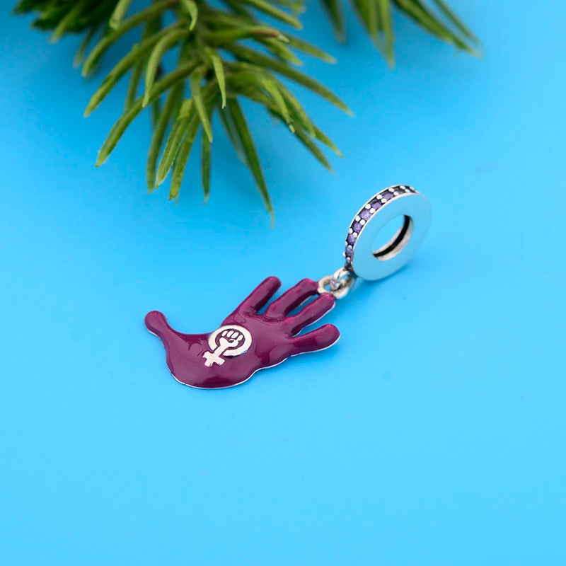 925 Sterling Silver Equal Feminist Hands Bracelet Charm