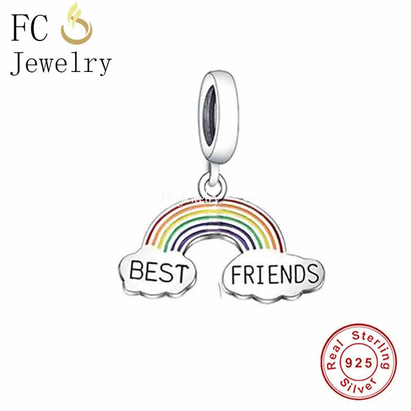 925 Sterling Silver Rainbow Bead Charms Bracelet for Women