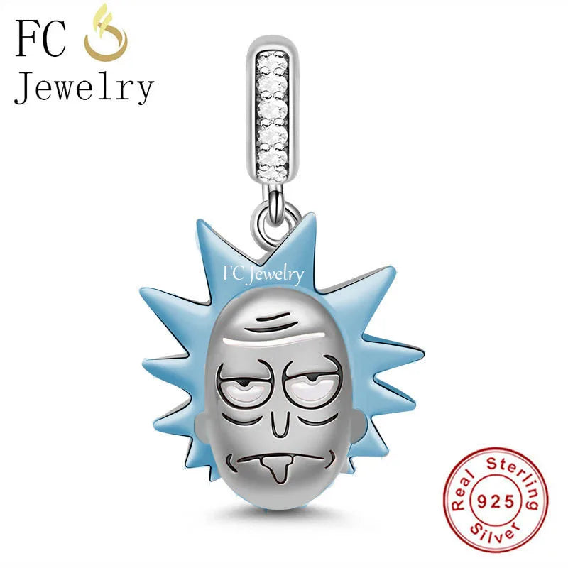 925 Sterling Silver Enamel Hair Expression Man Bead for Bracelet