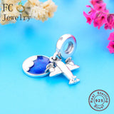 925 Sterling Silver Sky Propeller Aircraft Bracelet Charm