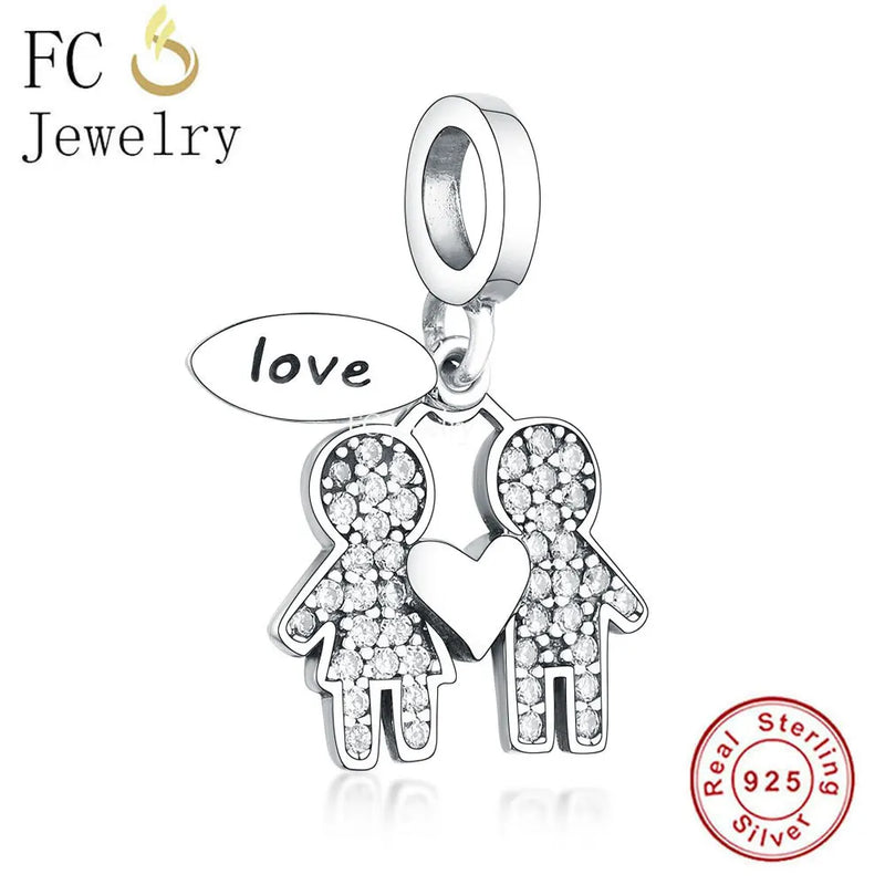 925 Sterling Silver Brother & Sister Love Forever Pan Charms Bracelet