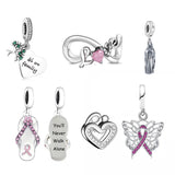 925 Silver Butterfly Pink Ribbon Breast Cancer Charm Bracelet Bead