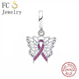 925 Silver Butterfly Pink Ribbon Breast Cancer Charm Bracelet Bead