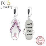 925 Silver Butterfly Pink Ribbon Breast Cancer Charm Bracelet Bead