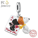 925 Sterling Silver Dog Flying In Sky Bead Charm Bracelet