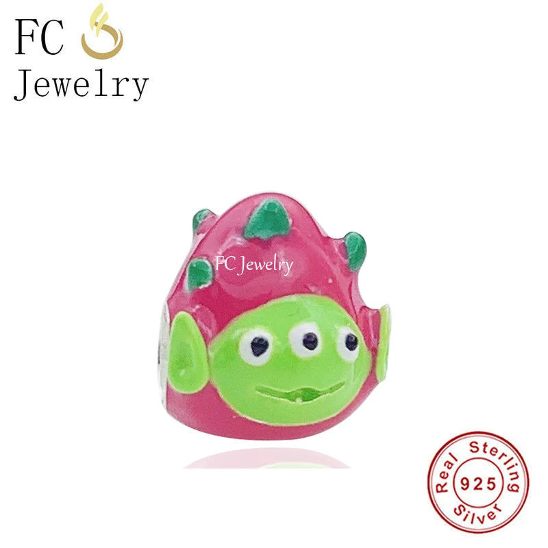 925 Sterling Silver Cartoon Fruit Pitaya Monster Bead Bracelet Charm
