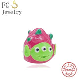 925 Sterling Silver Cartoon Fruit Pitaya Monster Bead Bracelet Charm