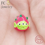 925 Sterling Silver Cartoon Fruit Pitaya Monster Bead Bracelet Charm