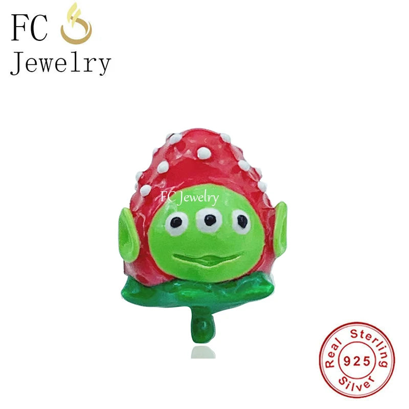 Sterling Silver Strawberry Monster Bead Charm Bracelet