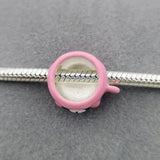 925 Sterling Silver Pink Bear Cup Bead Pan Charms Bracelet