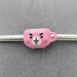 925 Sterling Silver Pink Bear Cup Bead Pan Charms Bracelet