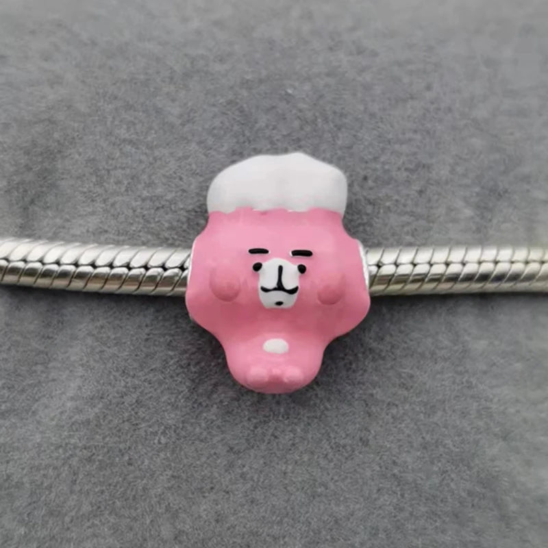 925 Sterling Silver Pan Charms Bracelet Pink Enamel Toys Bead