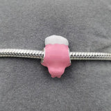 925 Sterling Silver Pan Charms Bracelet Pink Enamel Toys Bead