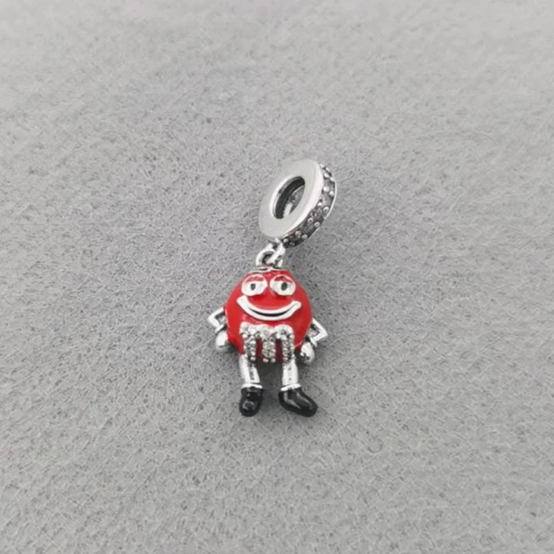 925 Sterling Silver Cartoon Red Chocolate Character Bead Bracelet Charm
