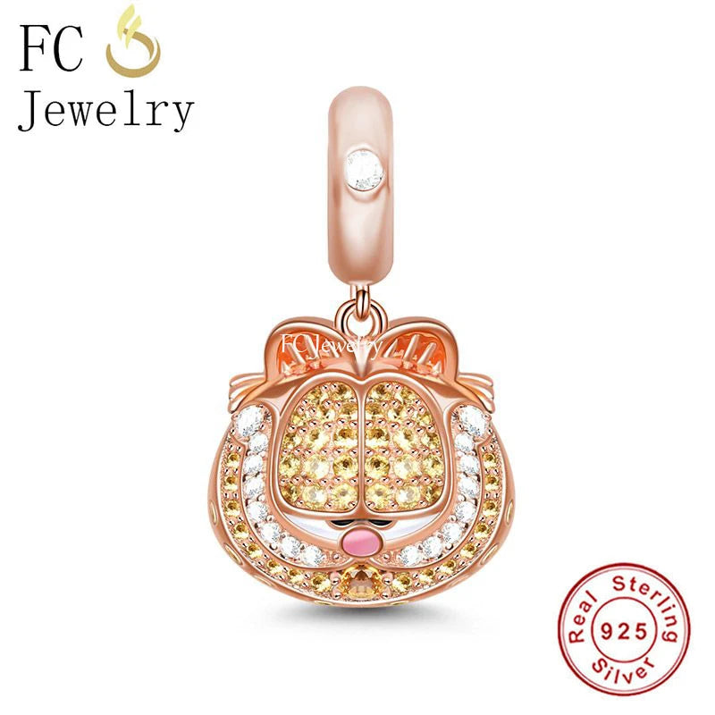 925 Sterling Silver Cartoon Rose Cat Bead for Bracelet Making