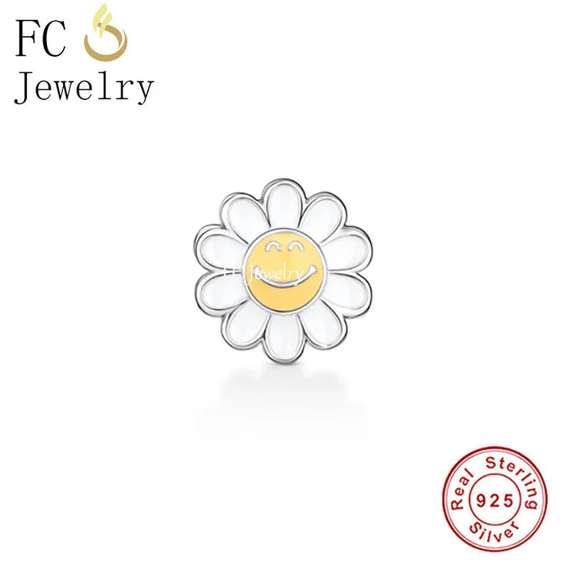 925 Sterling Silver Sunflower Smily Face Bracelet Charms