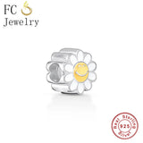 925 Sterling Silver Sunflower Smily Face Bracelet Charms