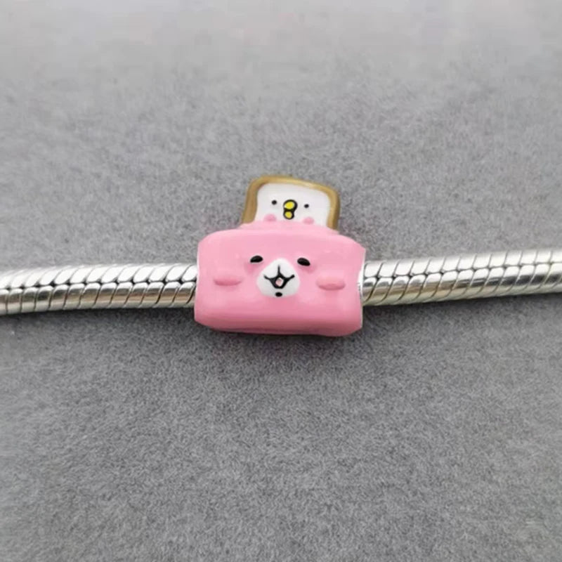 925 Sterling Silver Cartoon Bear Bread Bead Charms Bracelet