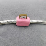 925 Sterling Silver Cartoon Bear Bread Bead Charms Bracelet