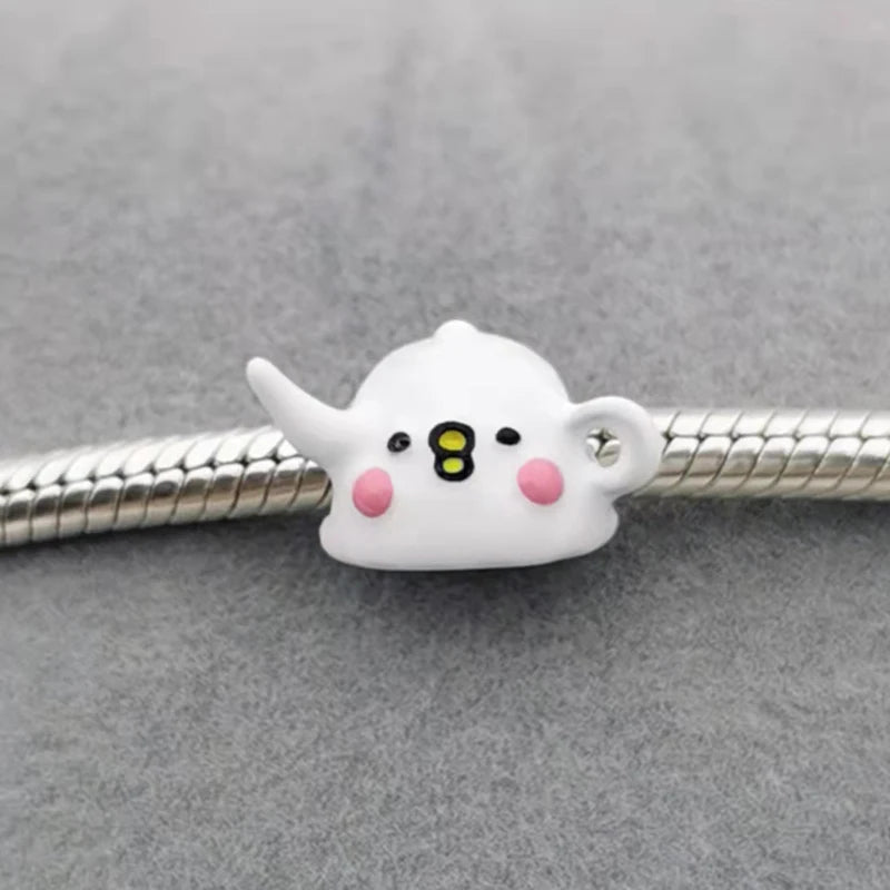 925 Sterling Silver Cartoon Bear Teapot Pan Charms Bracelet Bead