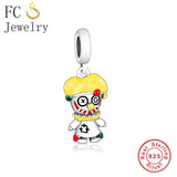 925 Silver Clown Charm Bead Yellow Hair