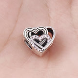 925 Sterling Silver Couple Heart Bead for Bracelet DIY