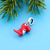 925 Sterling Silver Red Enamel Dinosaur Bead Bracelet Charm