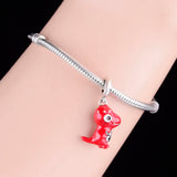 925 Sterling Silver Red Enamel Dinosaur Bead Bracelet Charm