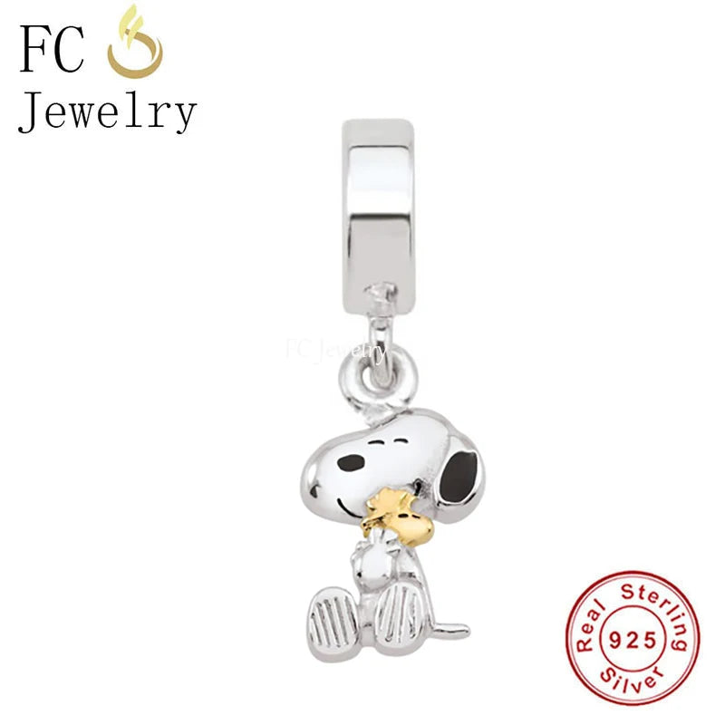 925 Silver Dog Hug Bird Pendant Bead for Bracelet Making