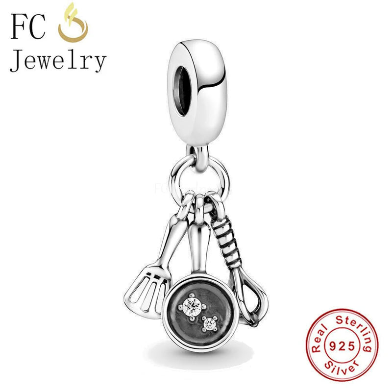 925 Silver Kitchen Utensil Charms Bracelet Bead Set