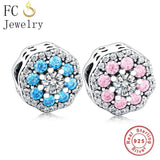 925 Silver Flower CZ Pan Charms Bracelet Berloque
