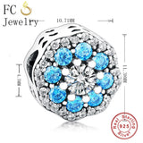 925 Silver Flower CZ Pan Charms Bracelet Berloque