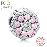 925 Silver Flower CZ Pan Charms Bracelet Berloque