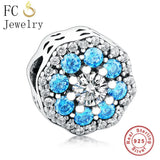 925 Silver Flower CZ Pan Charms Bracelet Berloque