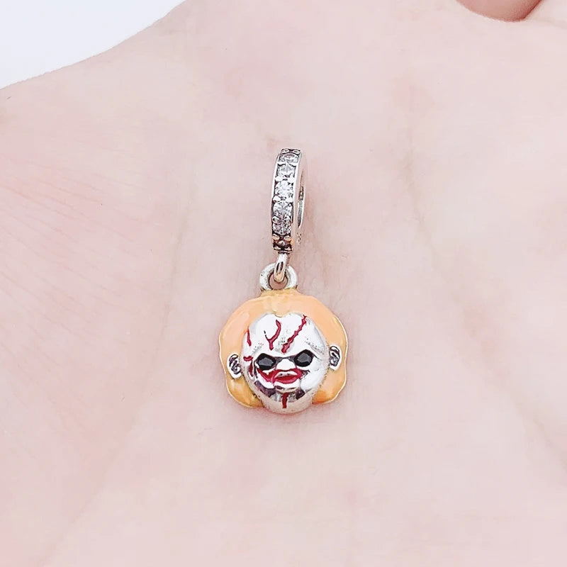 925 Sterling Silver Ghost Baby Murderer Bead Halloween Charm Bracelet