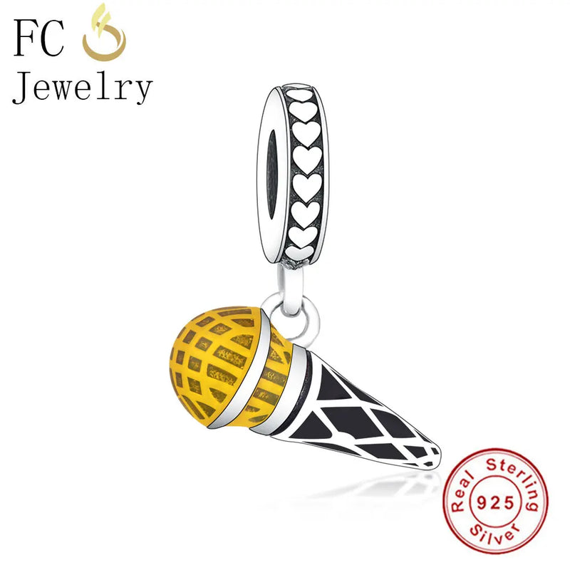 925 Silver Music Microphone Bead Pendant DIY
