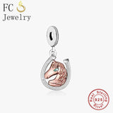 925 Silver Horseshoe Unicorn Charm Bracelet Bead Good Luck Jewelry