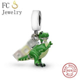 925 Sterling Silver Green Dinosaur Charms Bracelet